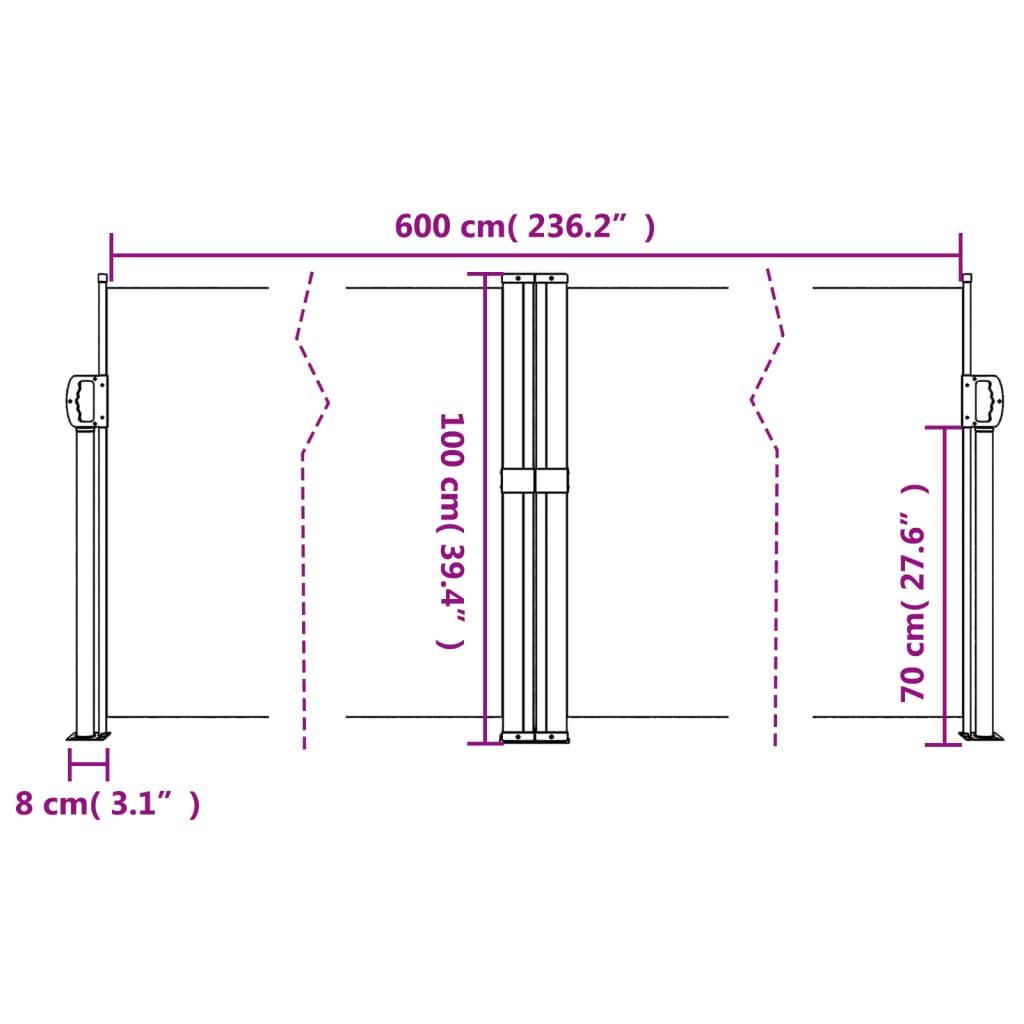 vidaXL Retractable Side Awning White 100x600 cm