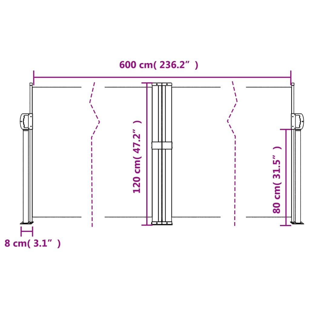 vidaXL Retractable Side Awning Red 120x600 cm