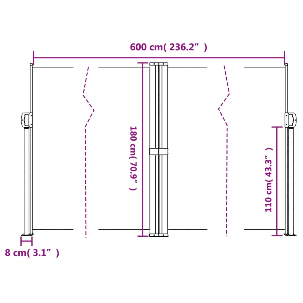 vidaXL Retractable Side Awning Cream 180x600 cm