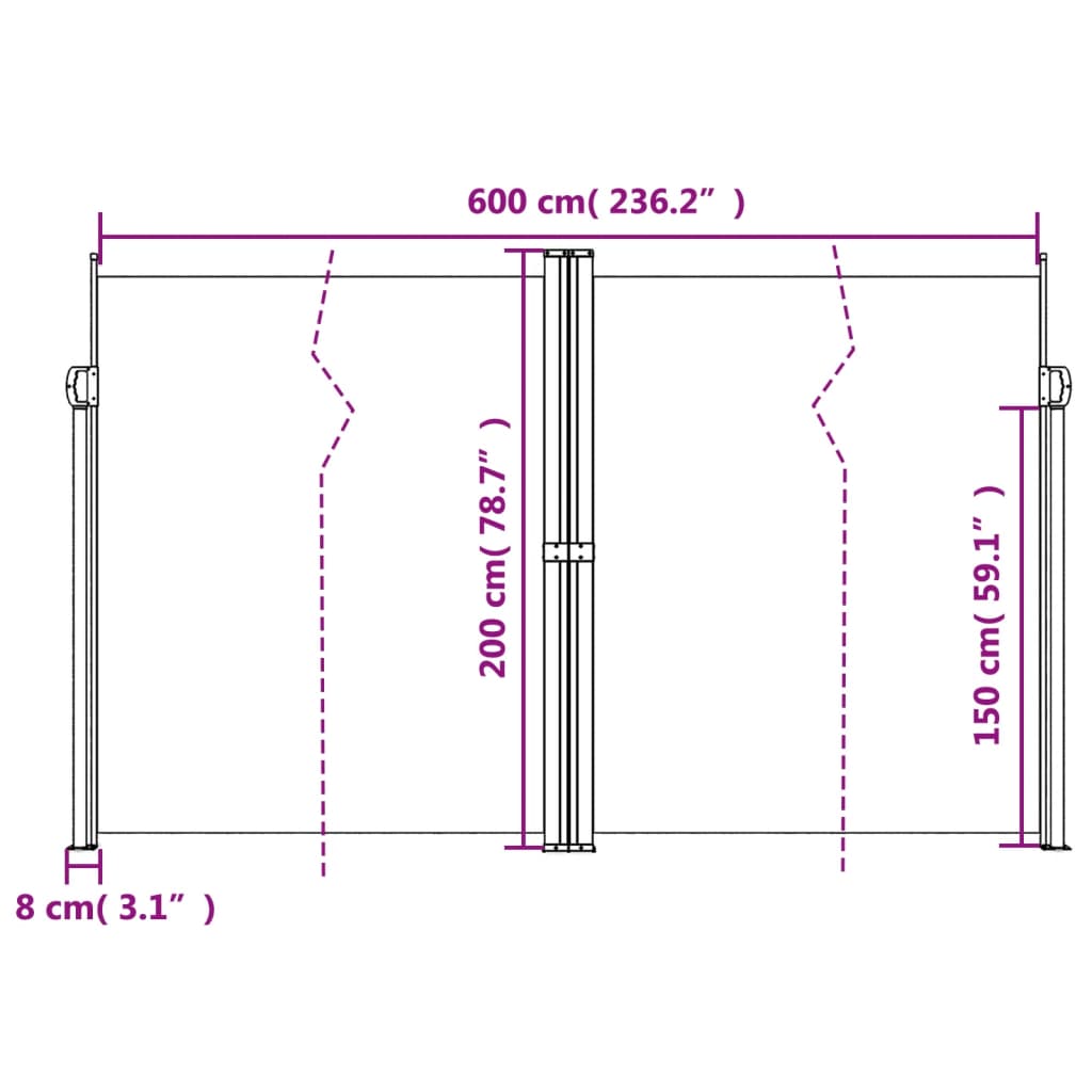 vidaXL Retractable Side Awning White 200x600 cm