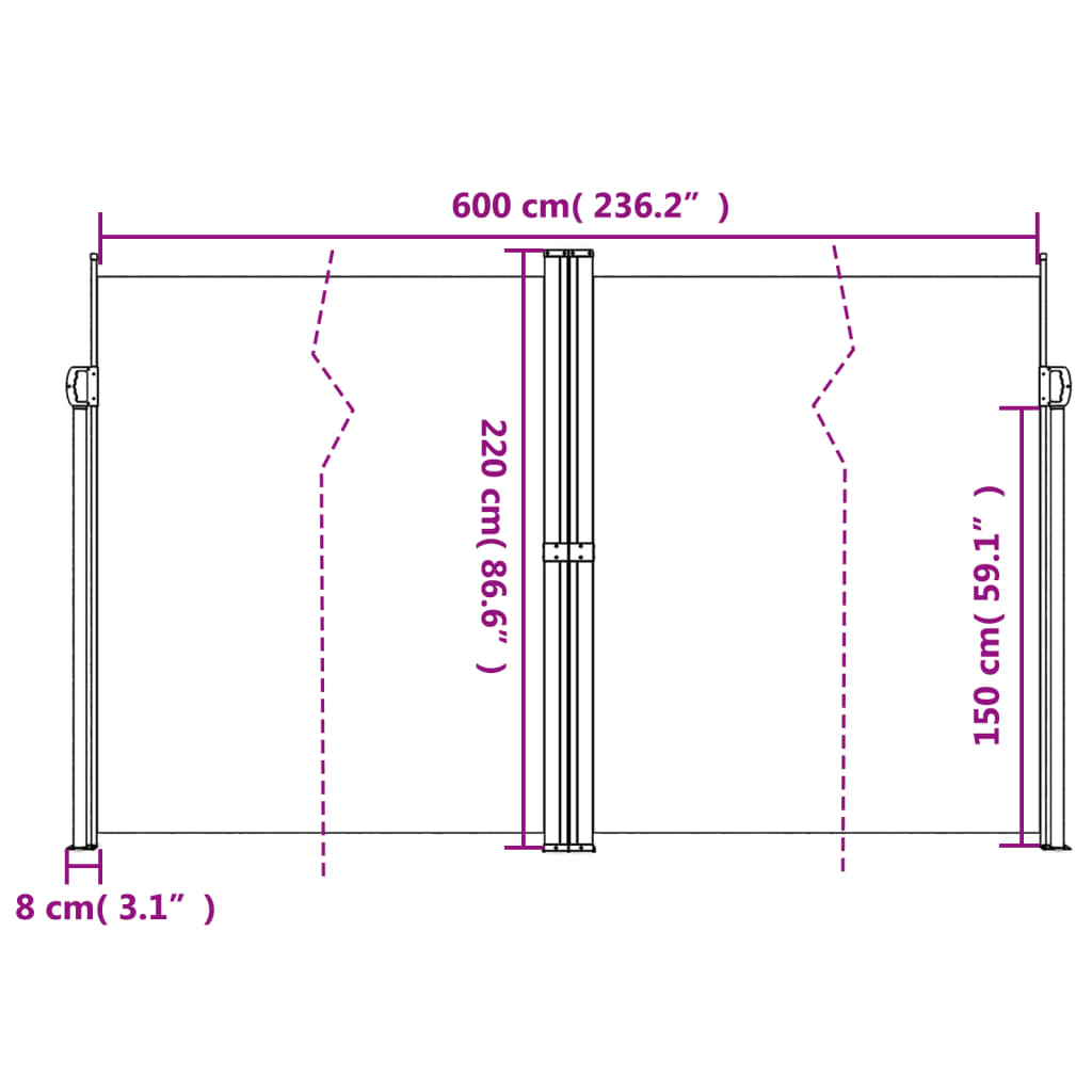 vidaXL Retractable Side Awning Red 220x600 cm