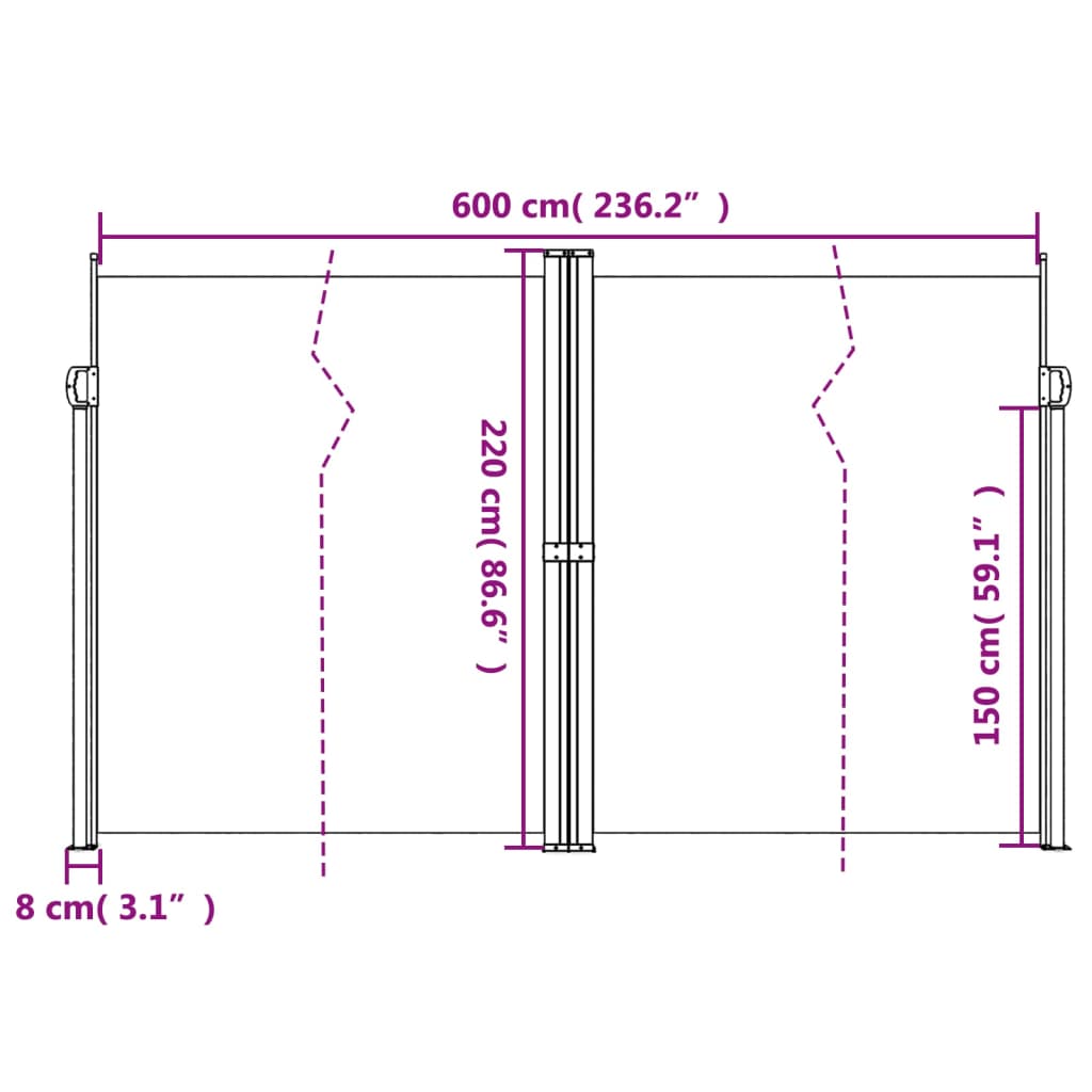 vidaXL Retractable Side Awning White 220x600 cm