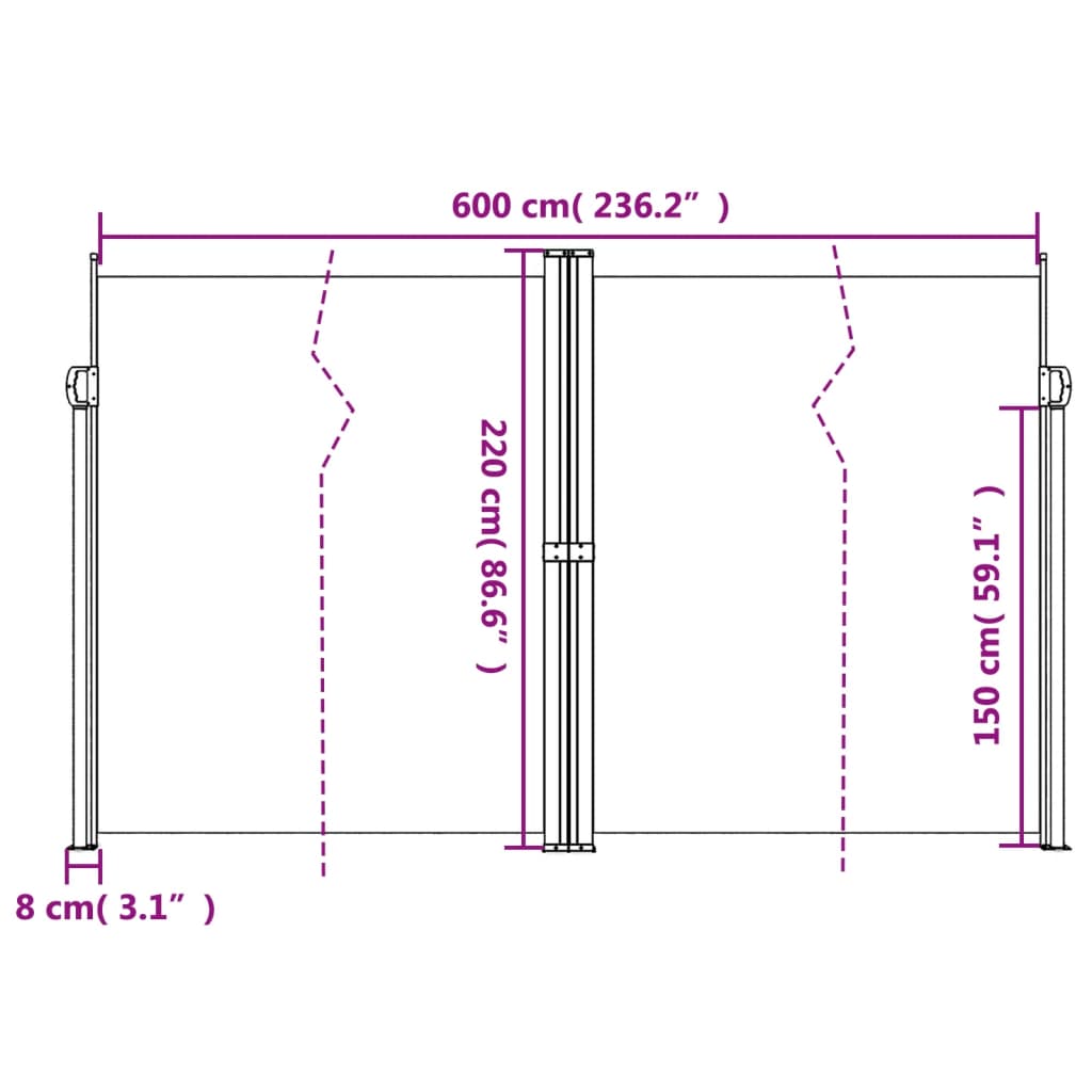 vidaXL Retractable Side Awning Terracotta 220x600 cm