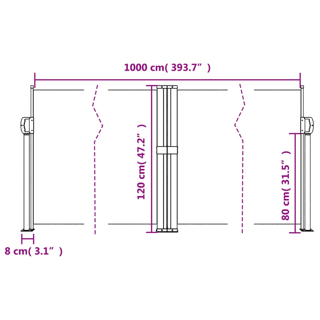 vidaXL Retractable Side Awning White 120x1000 cm