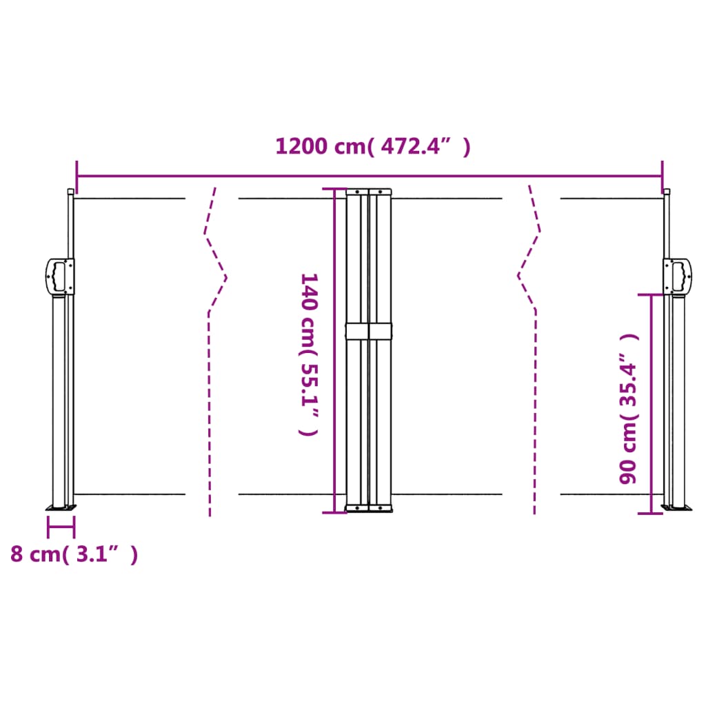 vidaXL Retractable Side Awning Red 140x1200 cm