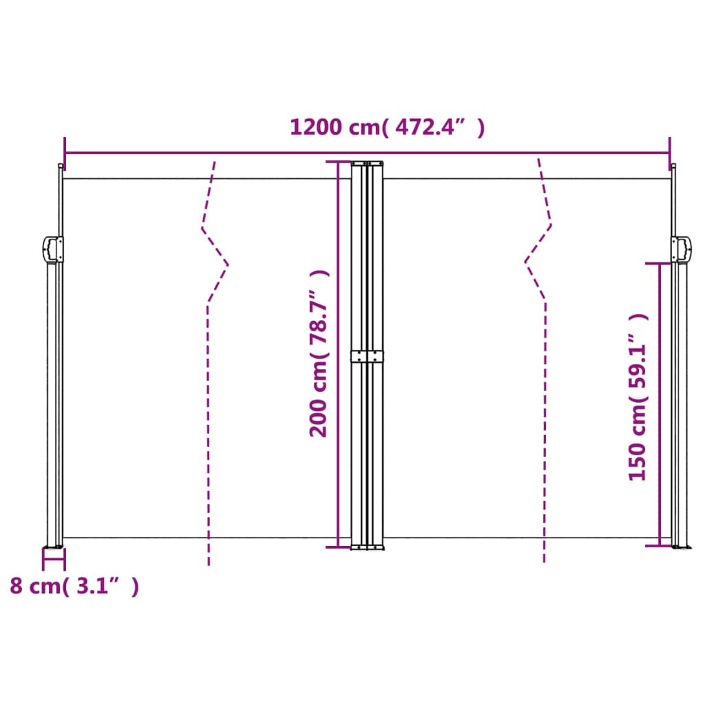 vidaXL Retractable Side Awning White 200x1200 cm