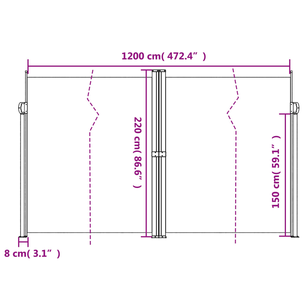 vidaXL Retractable Side Awning Terracotta 220x1200 cm