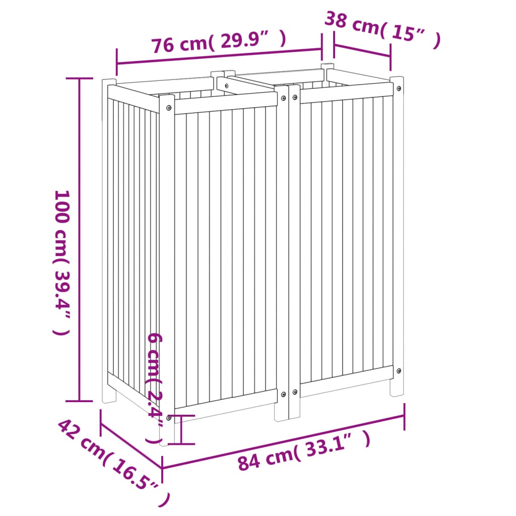 vidaXL Garden Planter with Liner 84x42x100 cm Solid Wood Acacia