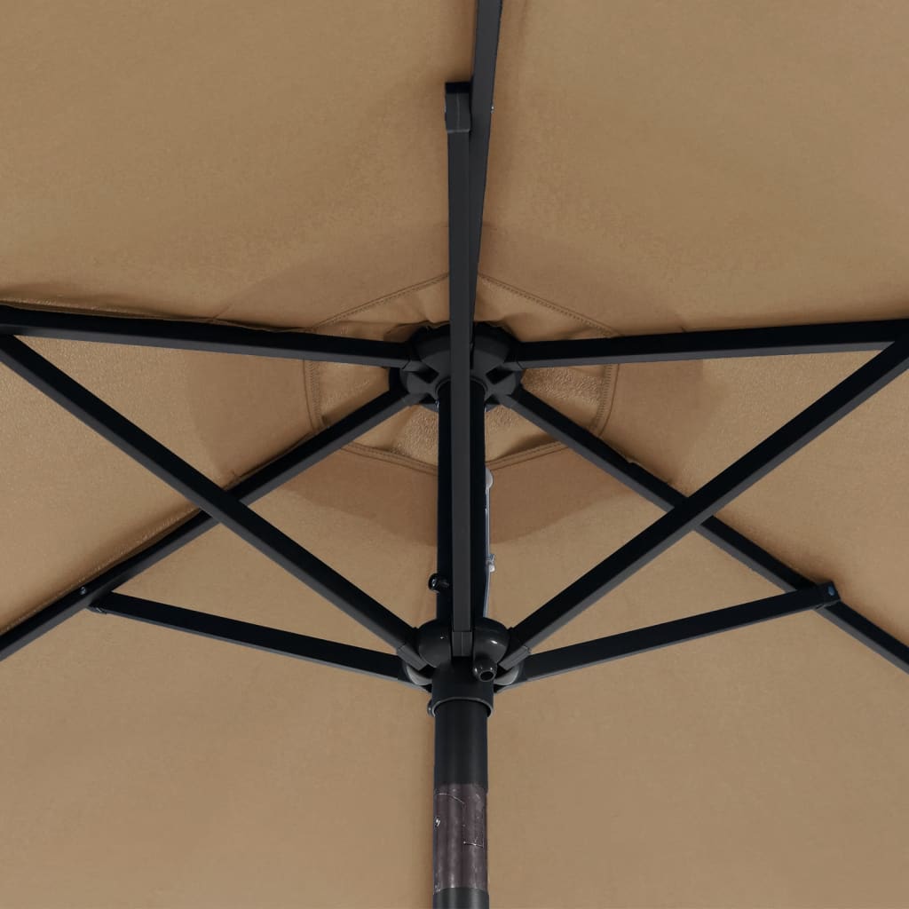 Garden Parasol with LEDs and Steel Pole Taupe 225x225x212cm