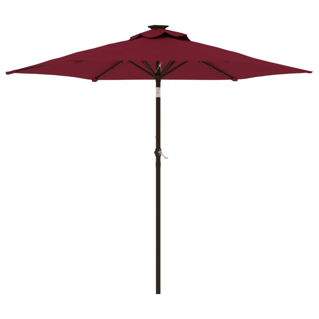 vidaXL Garden Parasol with LEDs and Steel Pole Bordeaux Red 225x225x212cm