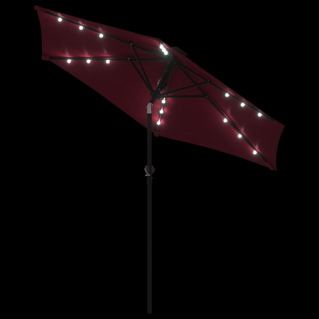 vidaXL Garden Parasol with LEDs and Steel Pole Bordeaux Red 225x225x212cm