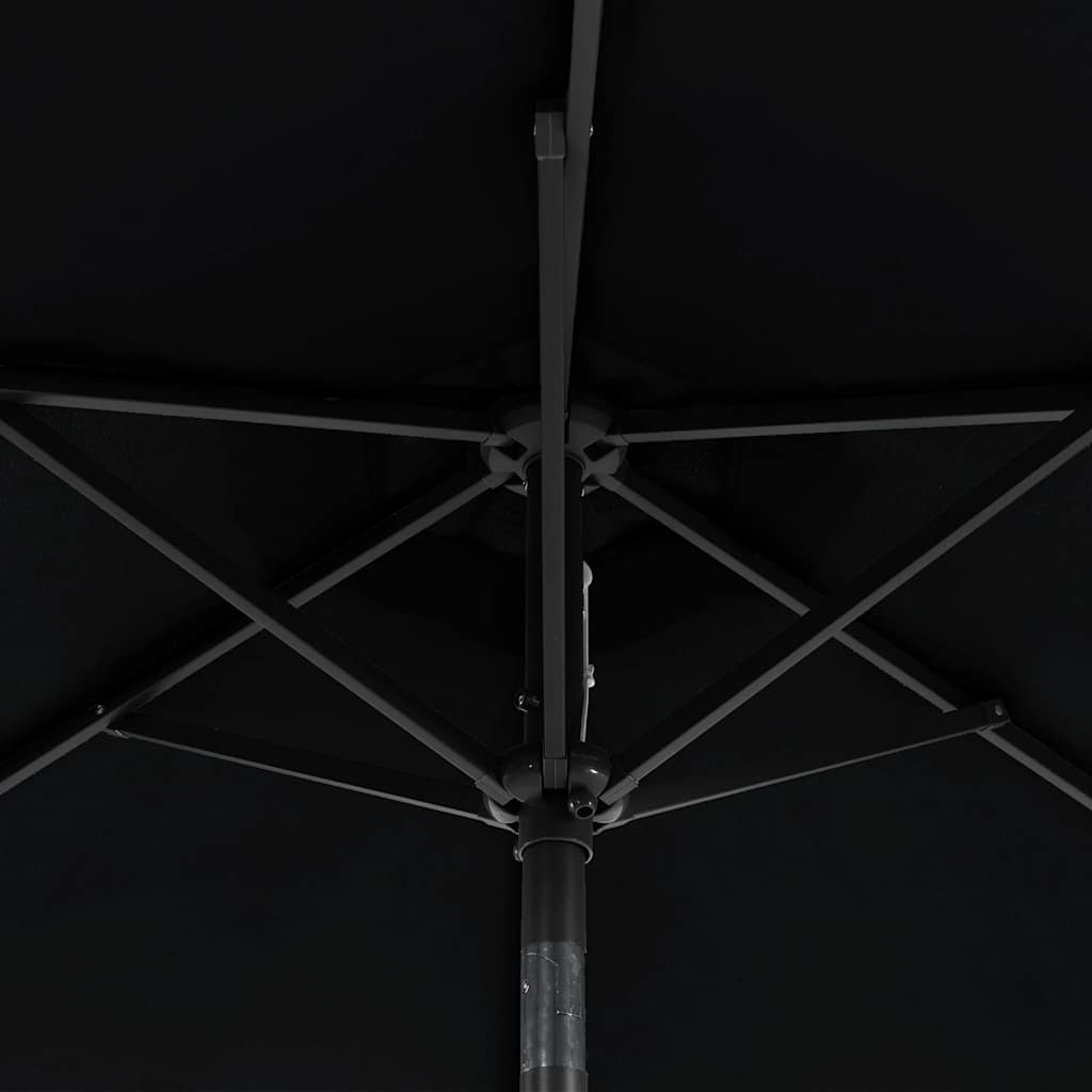 Garden Parasol with LEDs and Steel Pole Black 225x225x212cm
