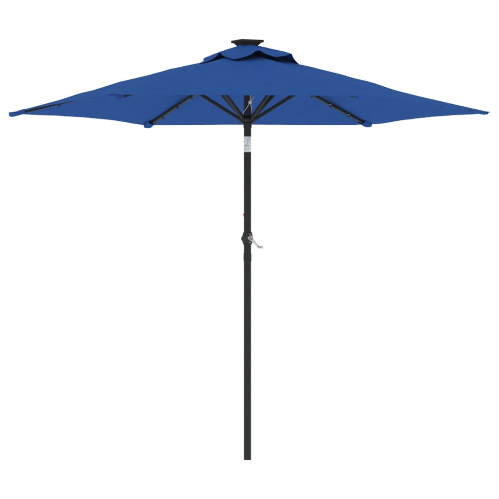Garden Parasol with LEDs&Steel Pole Azure Blue 225x225x212cm