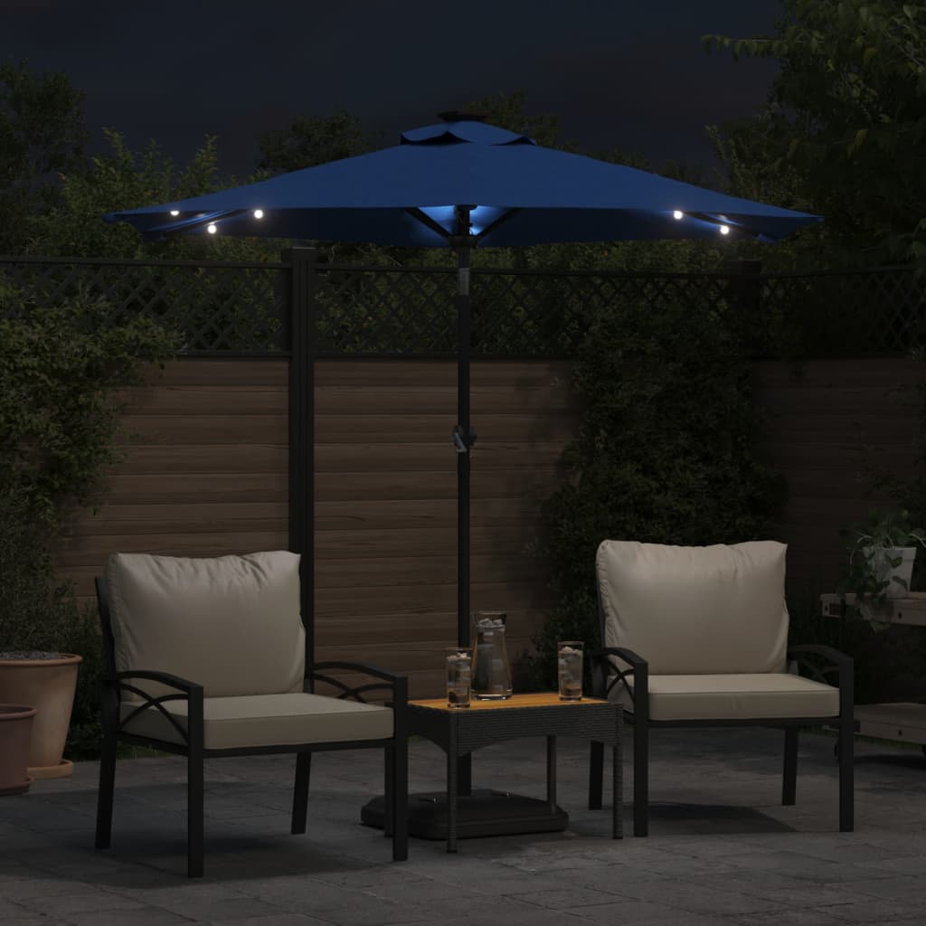 Garden Parasol with LEDs&Steel Pole Azure Blue 225x225x212cm