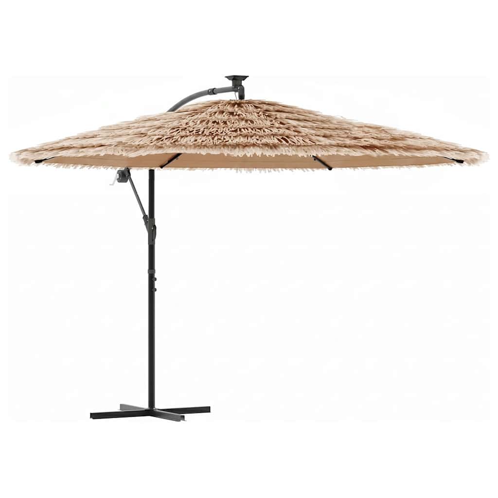 Garden Parasol with LEDs and Steel Pole Brown 246x246x230 cm
