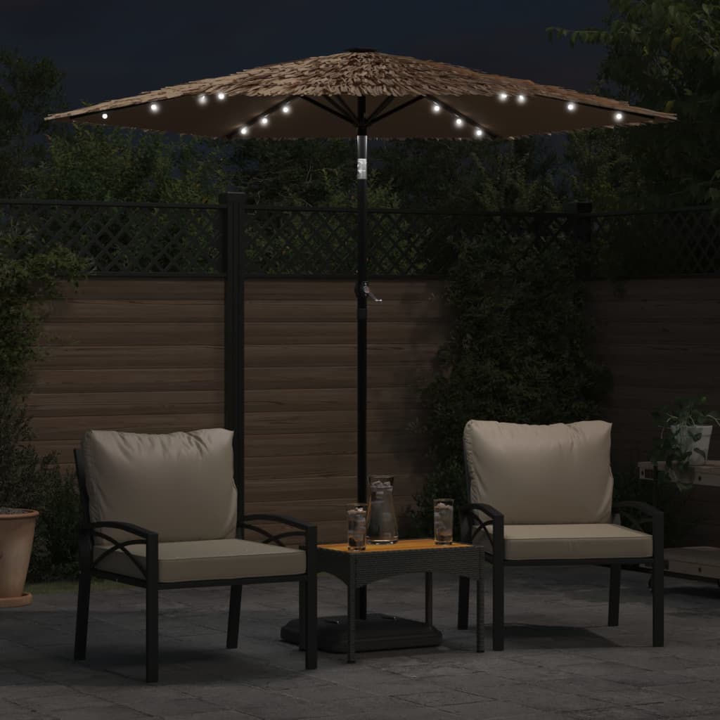 vidaXL Garden Parasol with LEDs and Steel Pole Brown 223x223x213 cm