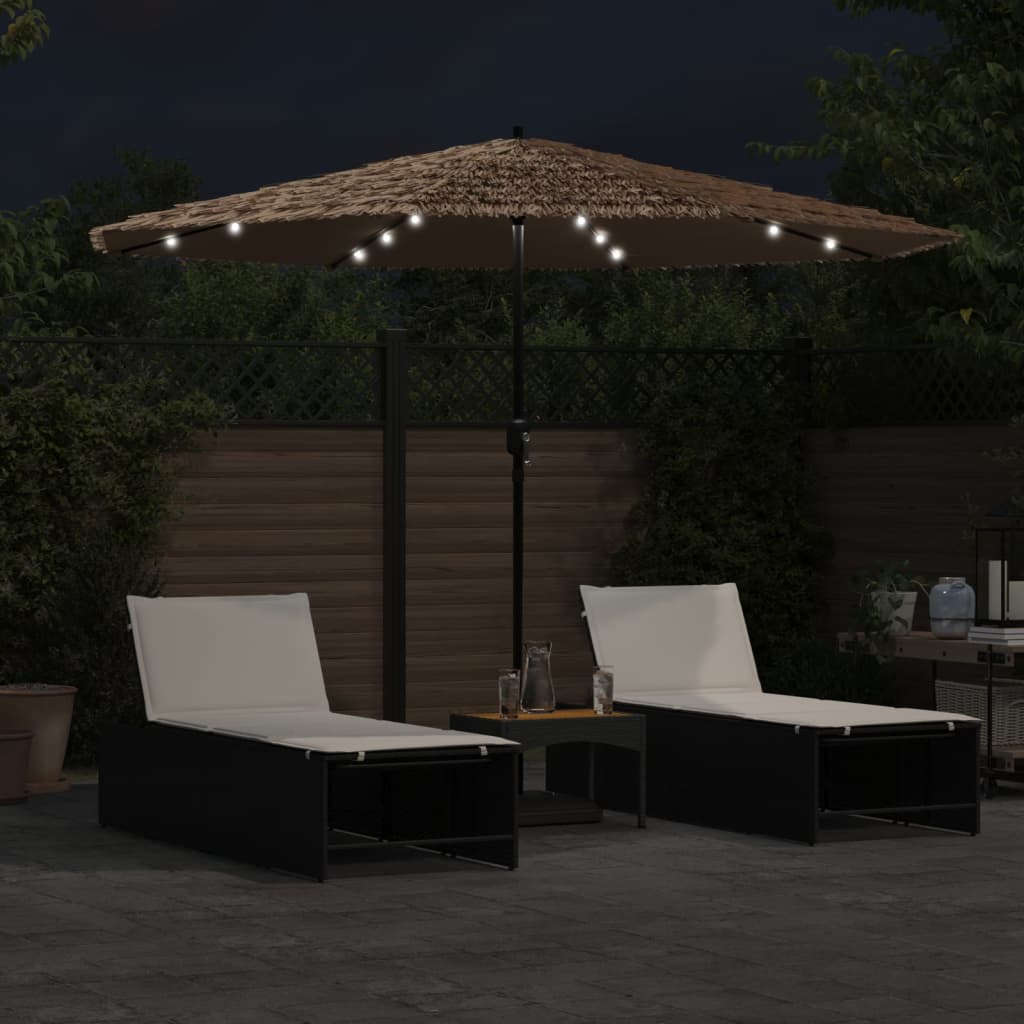 Garden Parasol with LEDs and Steel Pole Brown 324x324x247 cm