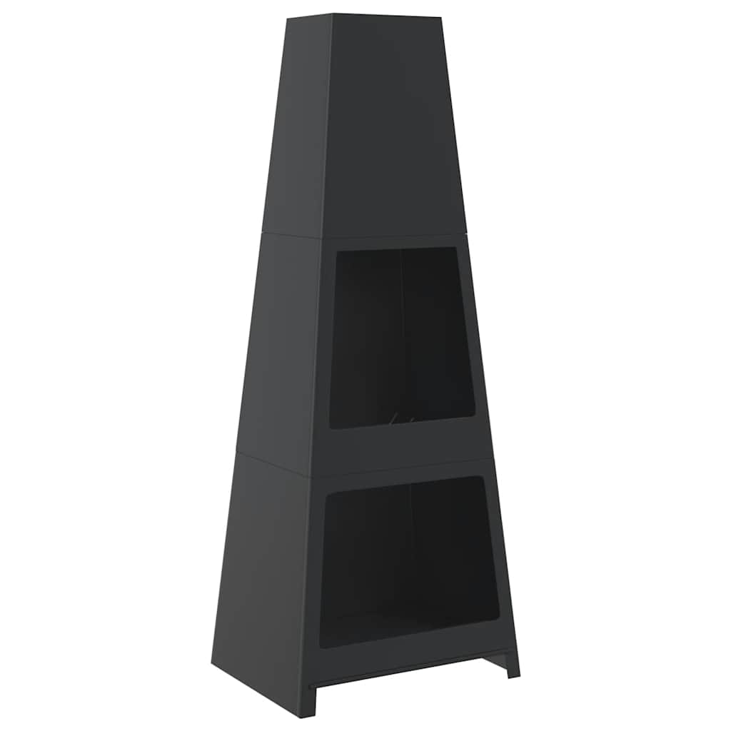 Outdoor Fireplace with Log Store Tower Design Black Steel