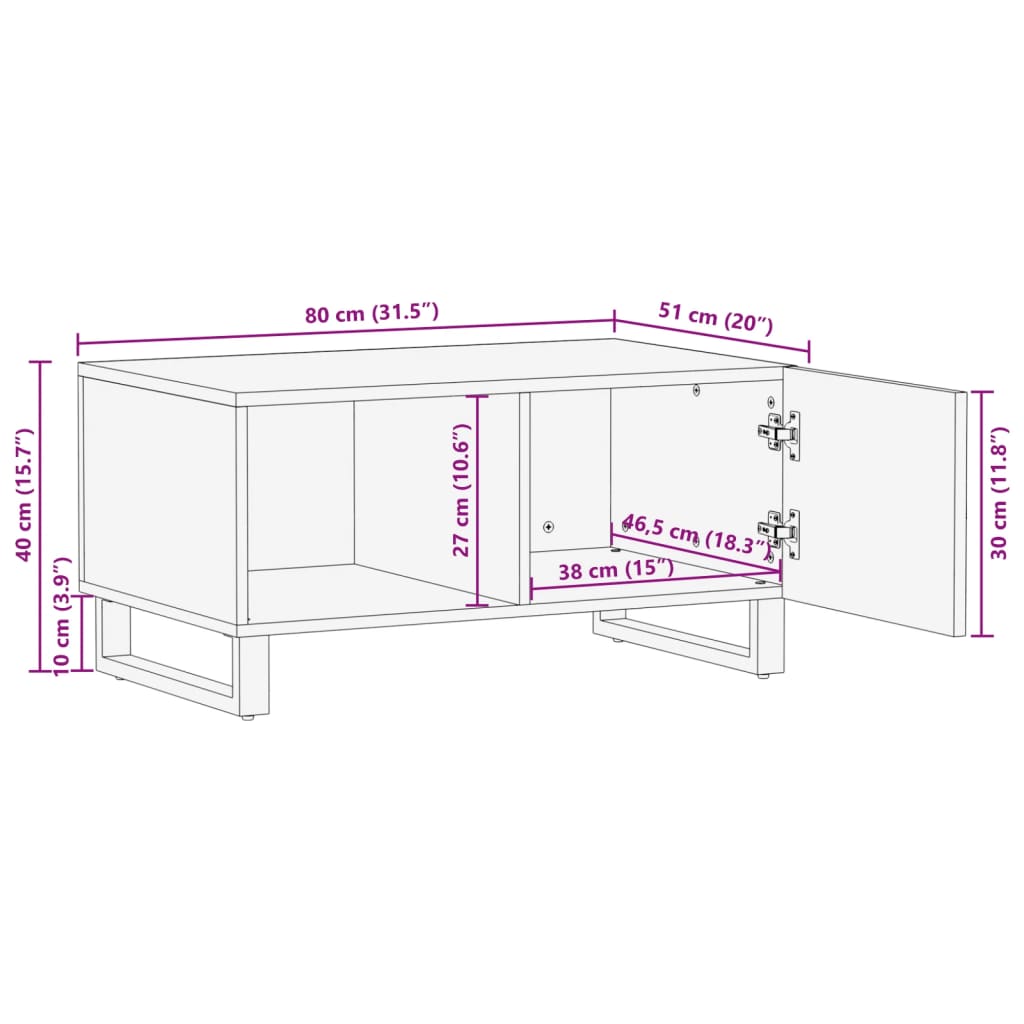 Coffee Table White 80x51x40 cm Solid Wood Mango