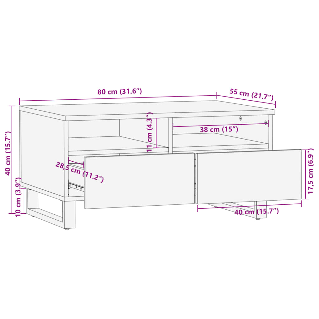 Coffee Table Brown 80x55x40 cm Solid Wood Mango