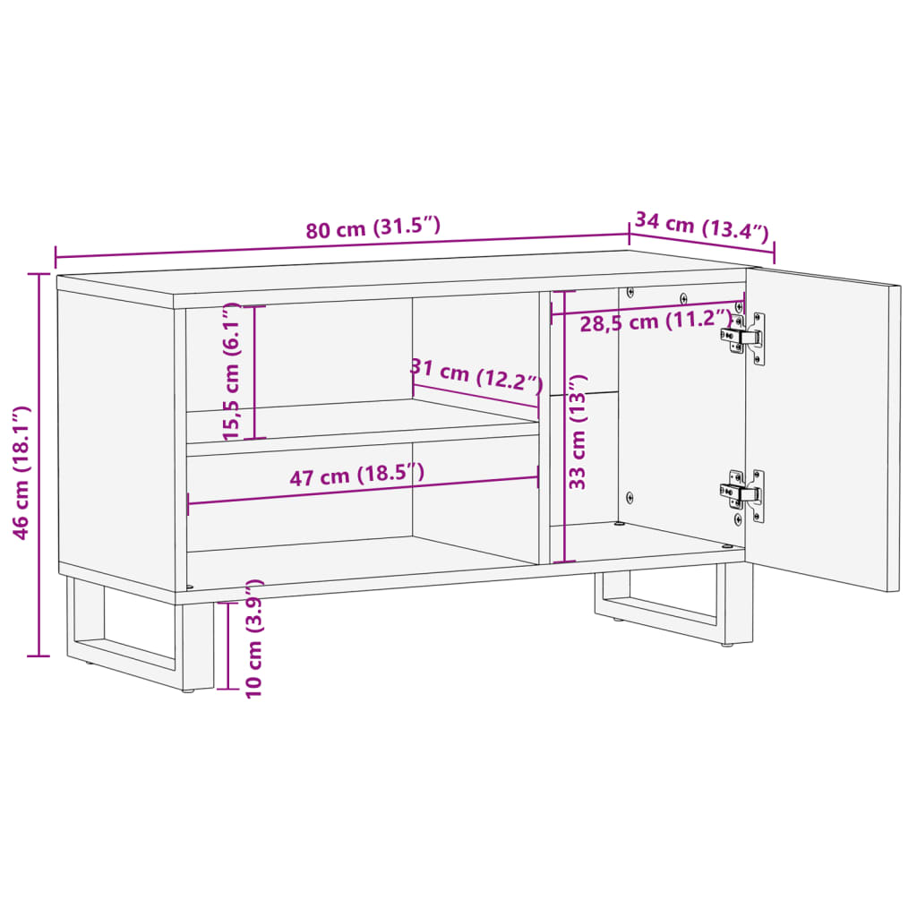 vidaXL TV Cabinet Brown 80x34x46 cm Solid Wood Mango