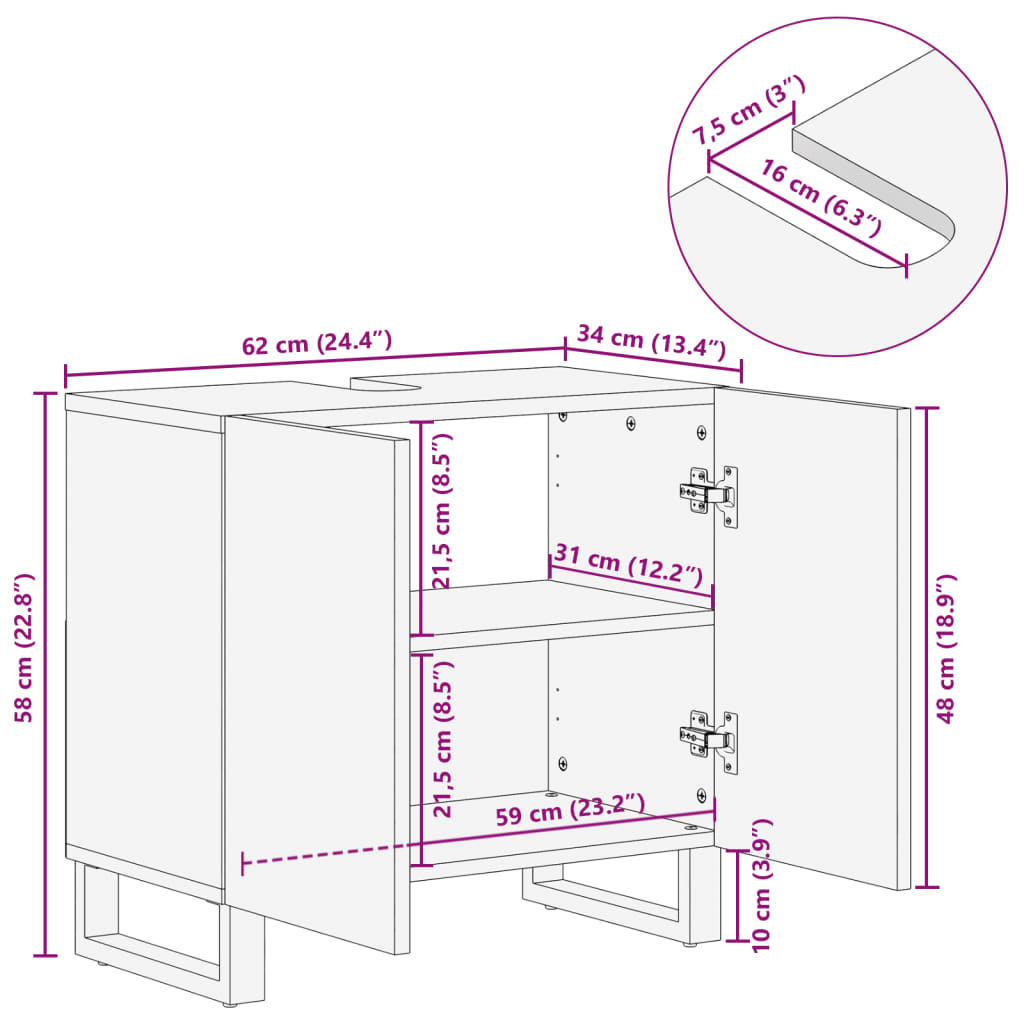 vidaXL Bathroom Sink Cabinet 62x34x58 cm Solid Wood Acacia