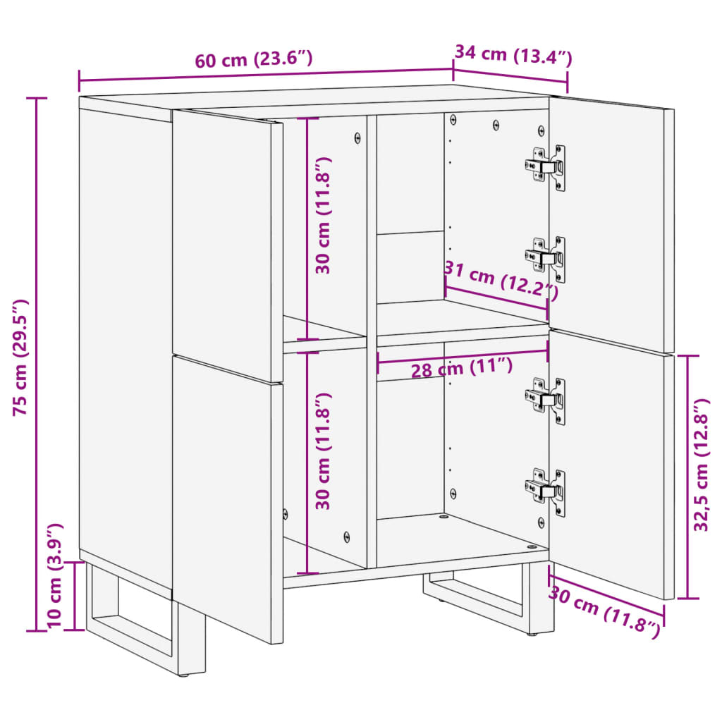 Sideboard 60x34x75 cm Solid Wood Acacia