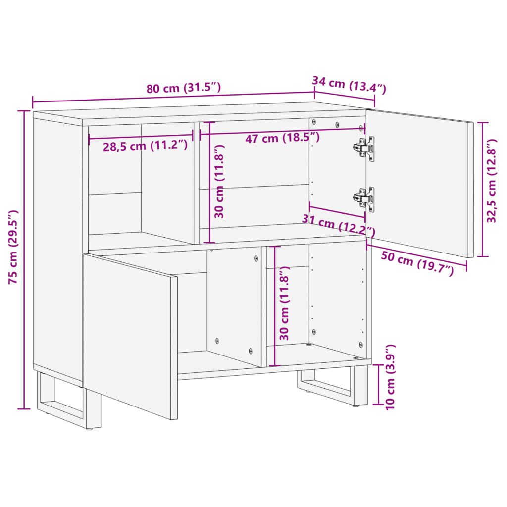 Sideboard 80x34x75 cm Solid Wood Mango