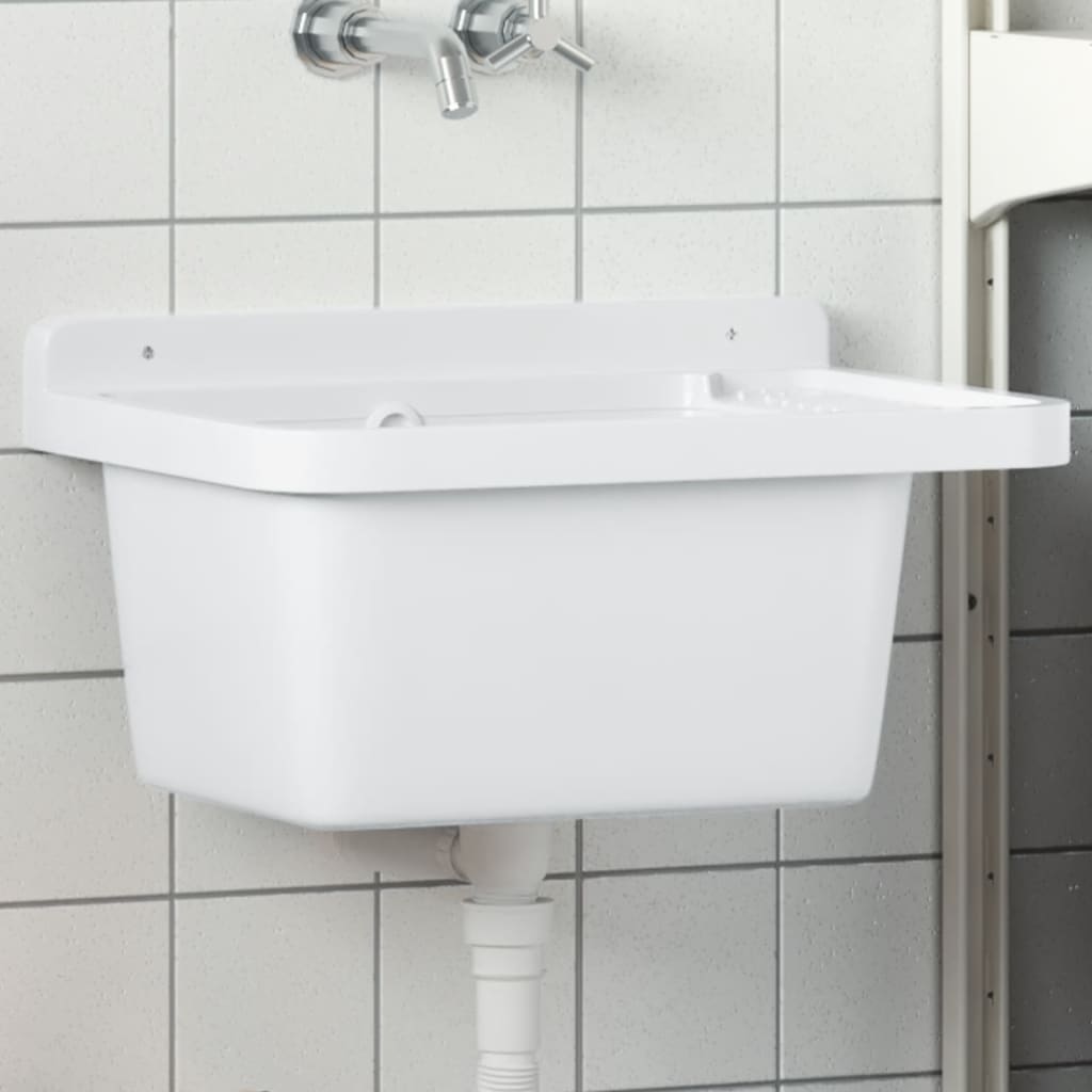 vidaXL Sink Washbasin for Wall Mounting White 50x35x24 cm Resin