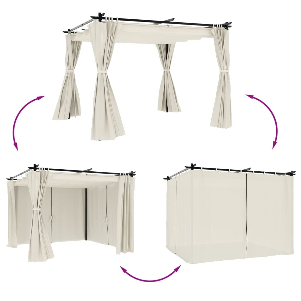 vidaXL Gazebo with Curtains Cream 3x3 m Steel