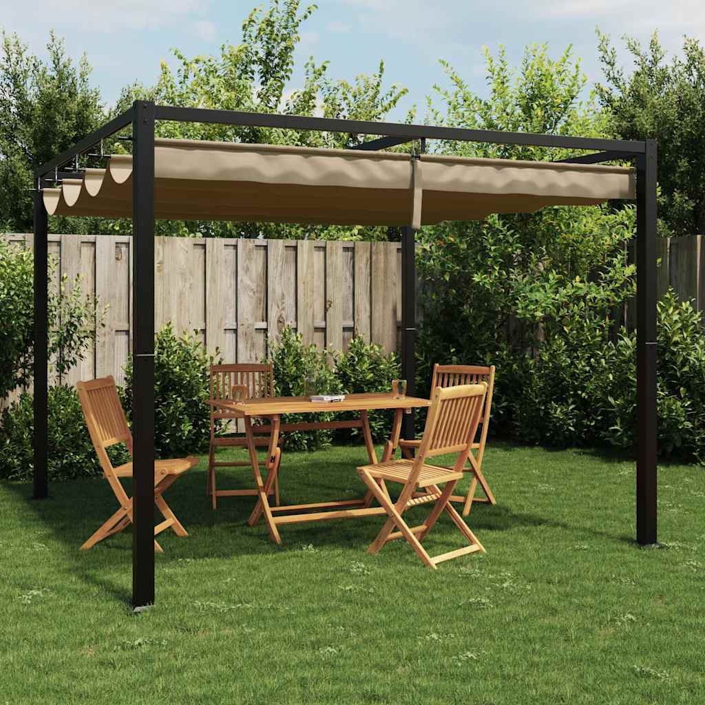 vidaXL Garden Gazebo with Retractable Roof Taupe 3x3 m Steel