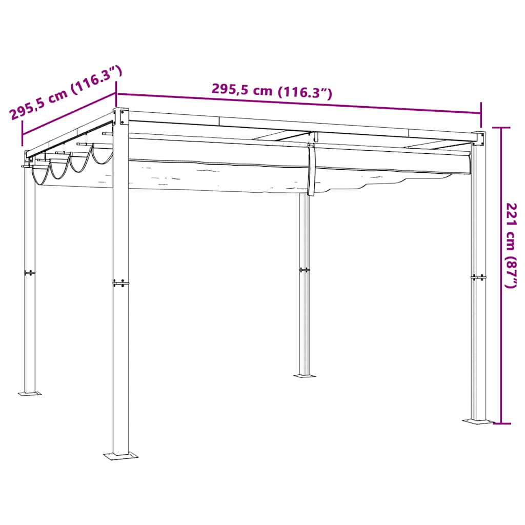 vidaXL Garden Gazebo with Retractable Roof Taupe 3x3 m Steel