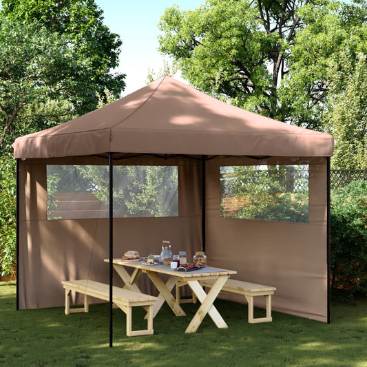 vidaXL Foldable Party Tent Pop-Up with 2 Sidewalls Brown