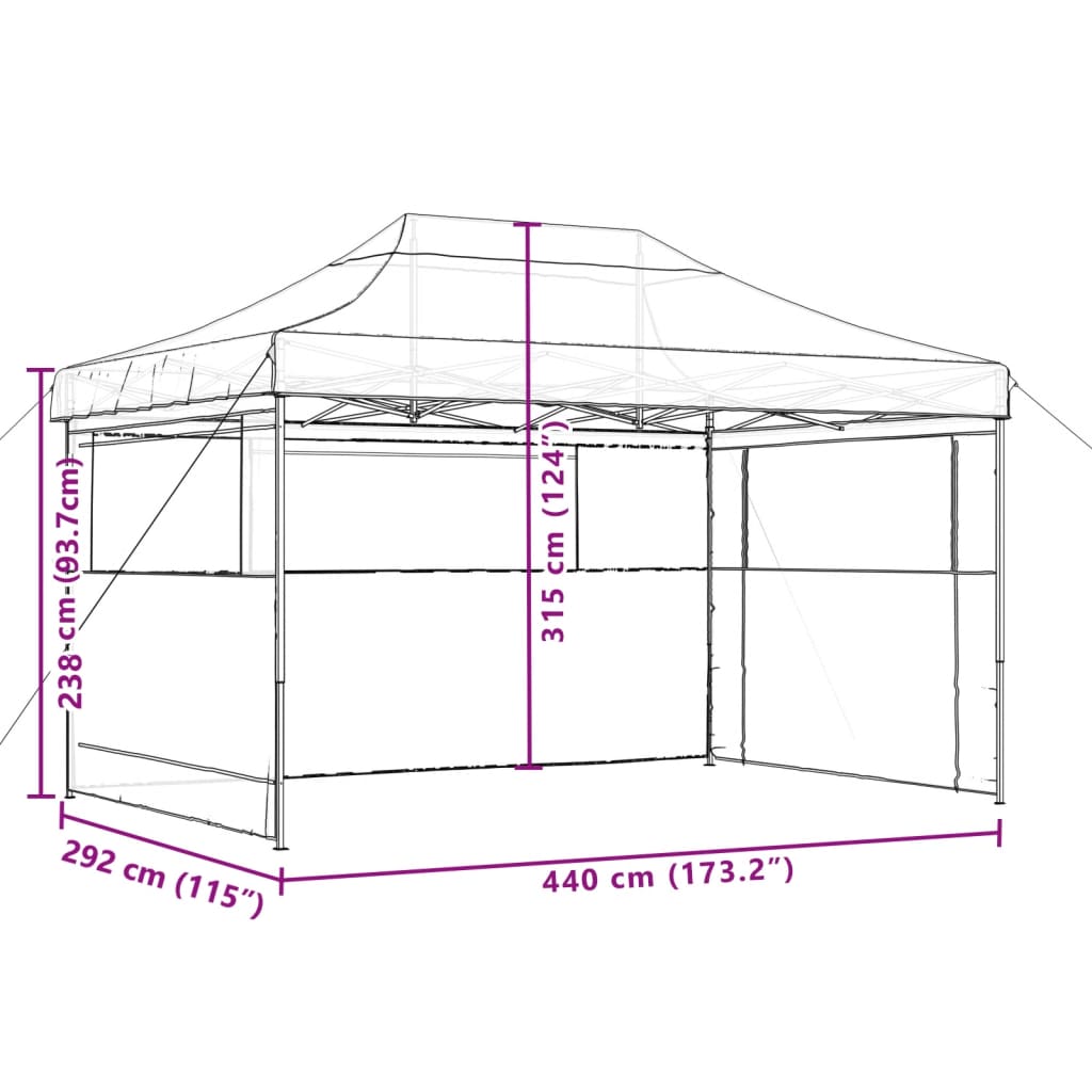 Foldable Party Tent Pop-Up with 3 Sidewalls Orange