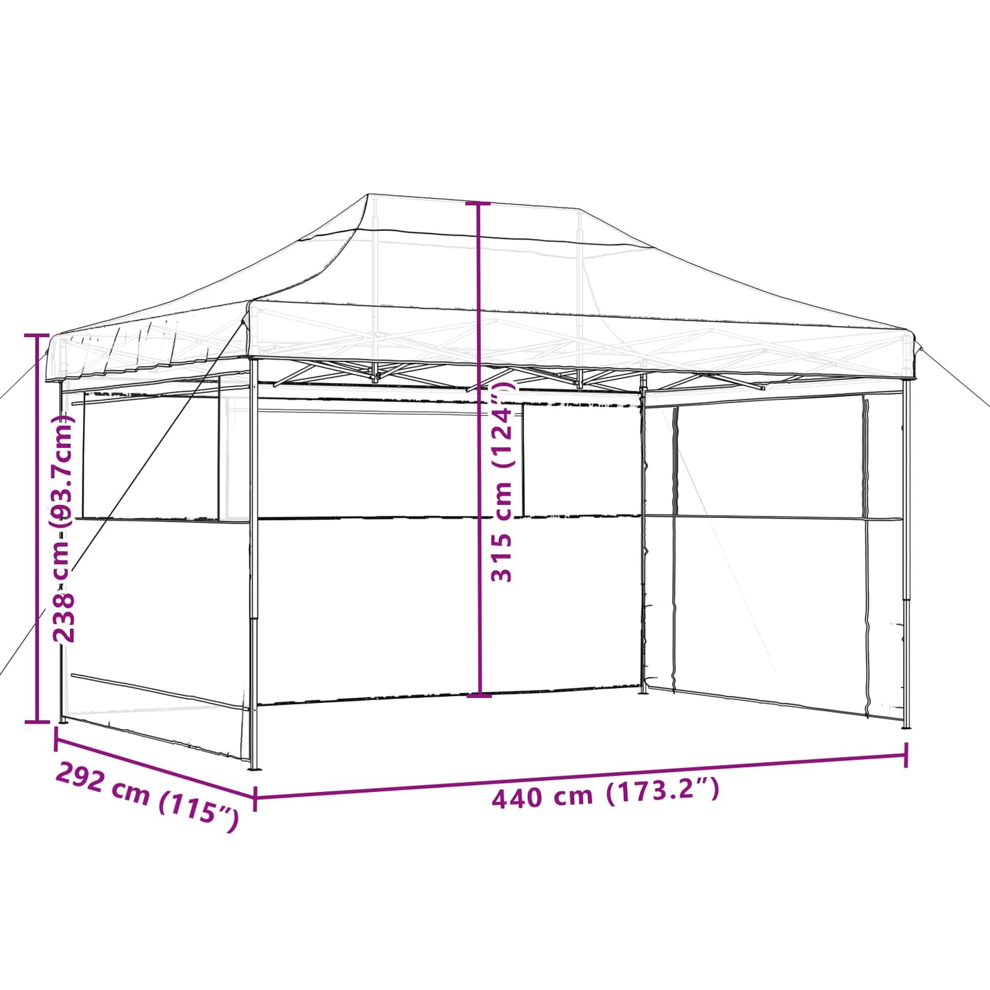 Foldable Party Tent Pop-Up with 3 Sidewalls Orange