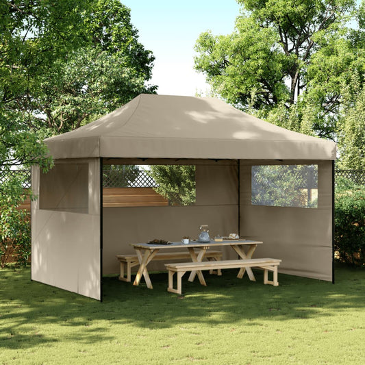 vidaXL Foldable Party Tent Pop-Up with 3 Sidewalls Taupe