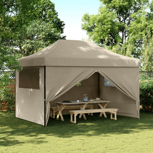 vidaXL Foldable Party Tent Pop-Up with 4 Sidewalls Taupe