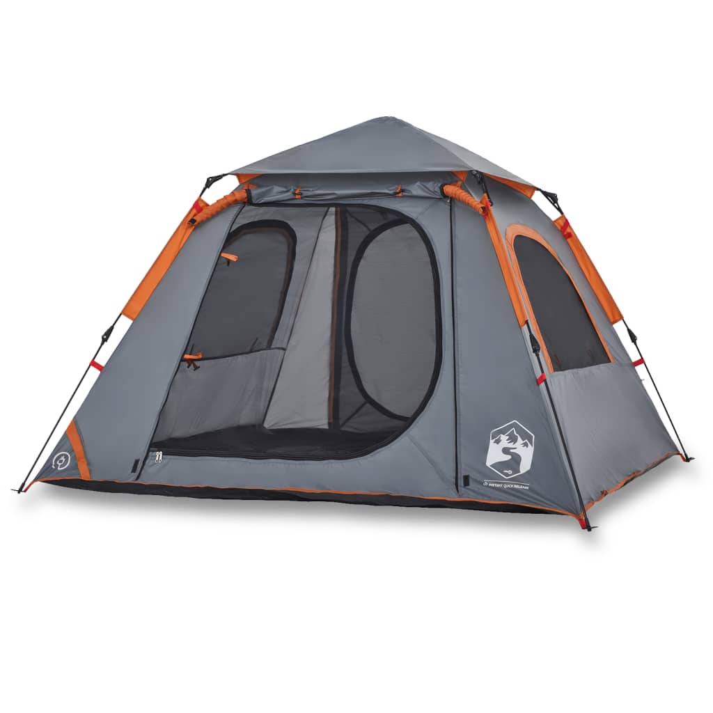 vidaXL Camping Tent Dome 4-Person Grey and Orange Quick Release