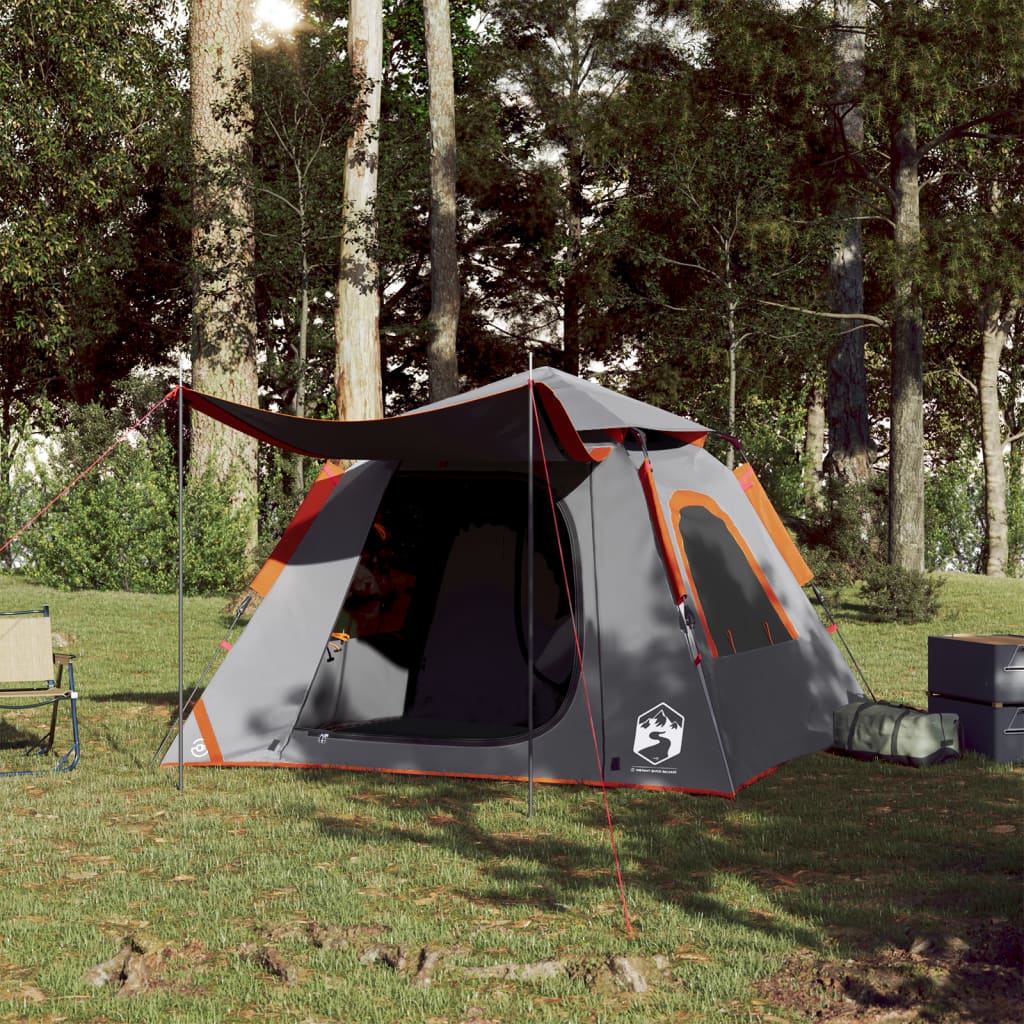 vidaXL Camping Tent Dome 4-Person Grey and Orange Quick Release