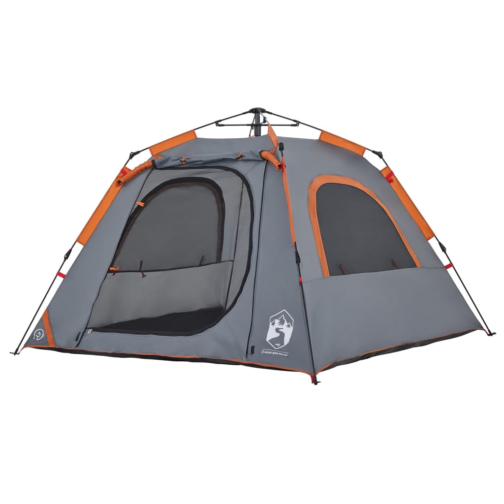 vidaXL Camping Tent Dome 4-Person Grey and Orange Quick Release