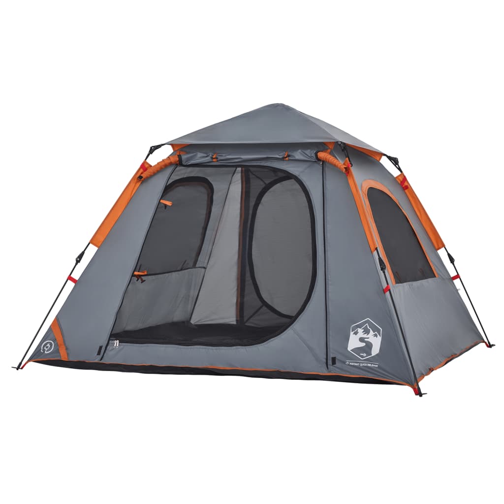 vidaXL Camping Tent Dome 4-Person Grey and Orange Quick Release