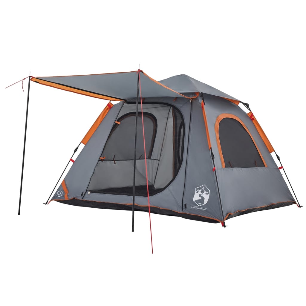 vidaXL Camping Tent Dome 4-Person Grey and Orange Quick Release