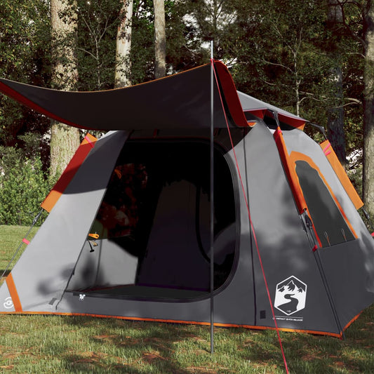 vidaXL Camping Tent Dome 4-Person Grey and Orange Quick Release