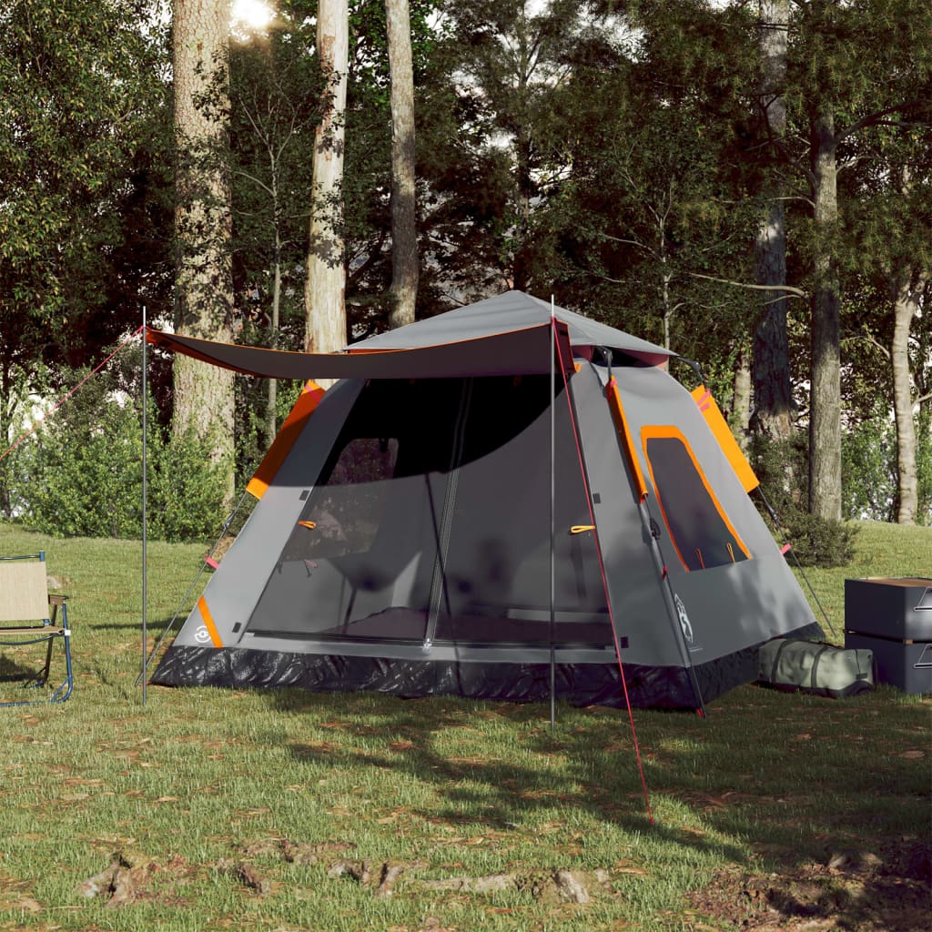 vidaXL Camping Tent Dome 5-Person Grey and Orange Quick Release