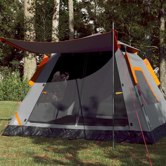 vidaXL Camping Tent Dome 5-Person Grey and Orange Quick Release