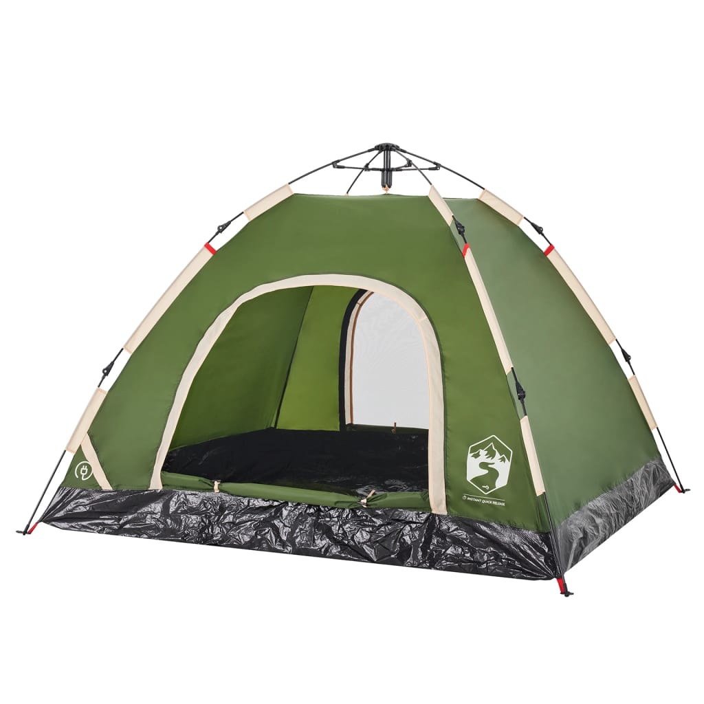 vidaXL Camping Tent 3-Person Green Quick Release