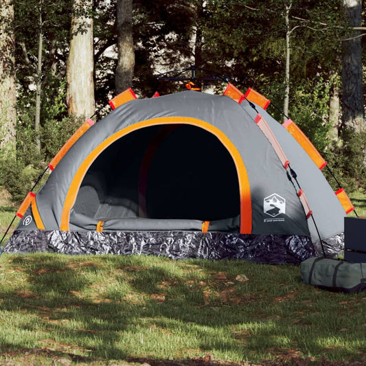 vidaXL Camping Tent 4-Person Grey and Orange Quick Release