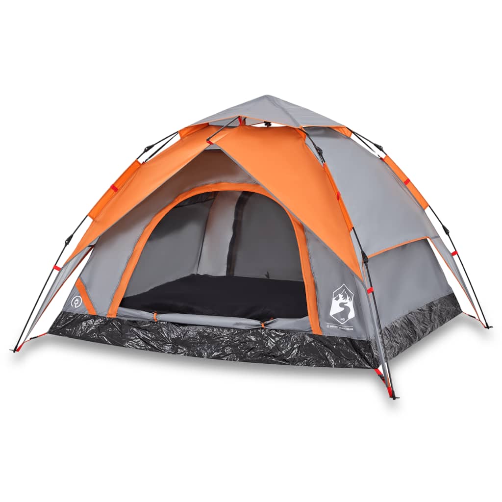 vidaXL Camping Tent Dome 3-Person Grey and Orange Quick Release