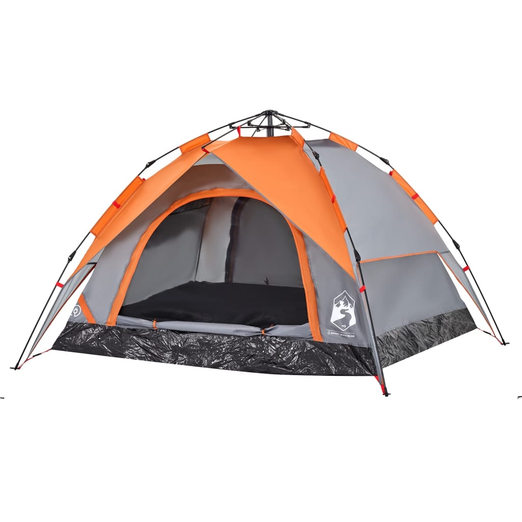 vidaXL Camping Tent Dome 3-Person Grey and Orange Quick Release