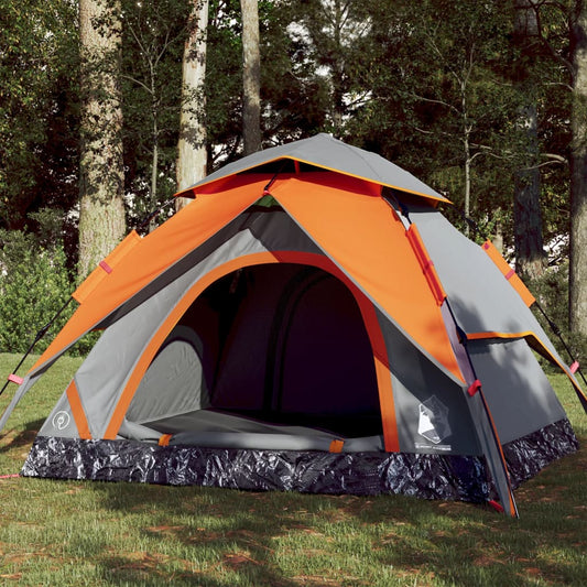 vidaXL Camping Tent Dome 3-Person Grey and Orange Quick Release